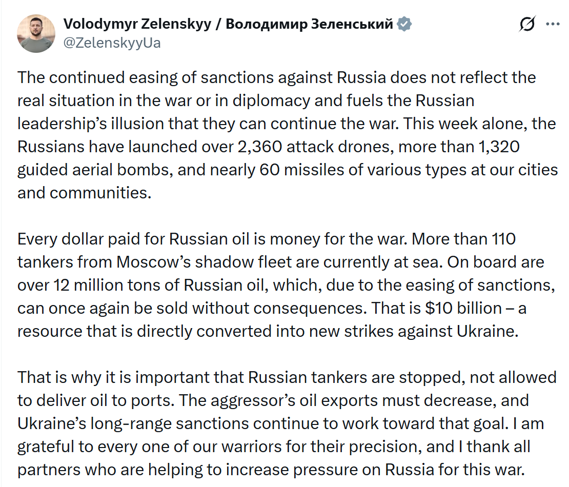 美方暂时放松对俄石油制裁，泽连斯基急了